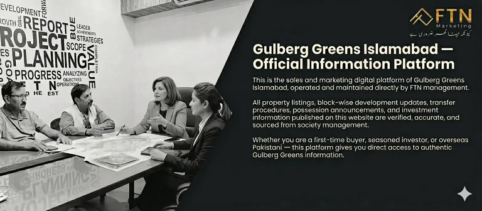 Gulberg Greens Islamabad — Official Information Platform by FTN Marketing FTN Marketing team — Official sales and marketing platform of Gulberg Greens Islamabad providing verified property information